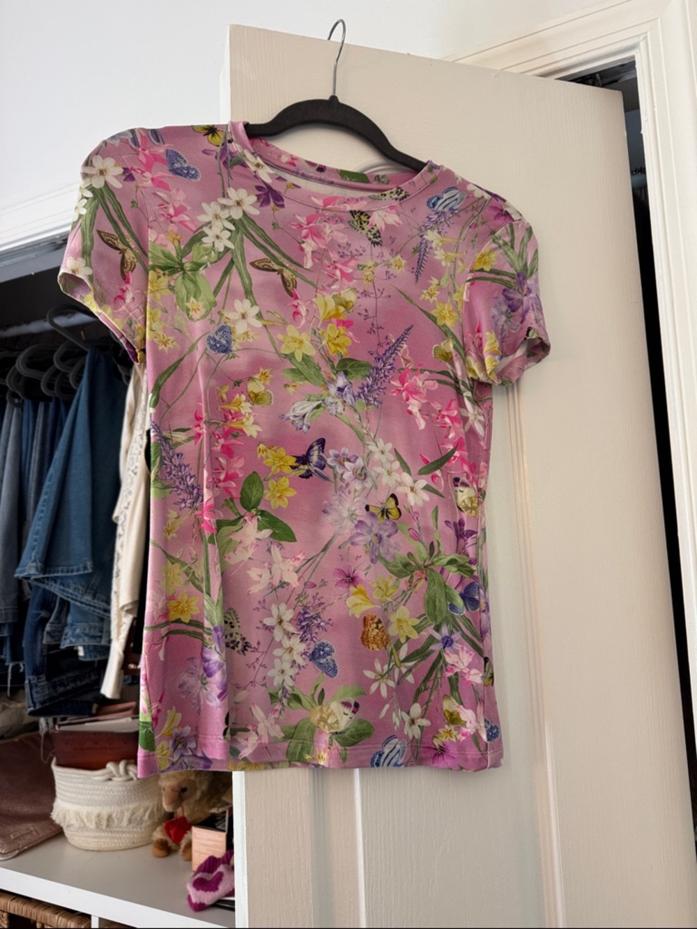 L'AGENCE Pink Floral Short Sleeve Tee